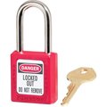 Master Lock Safety Padlock, Labeled, 1/4"Dx1-1/2"H Shackle, Red MLK410RED